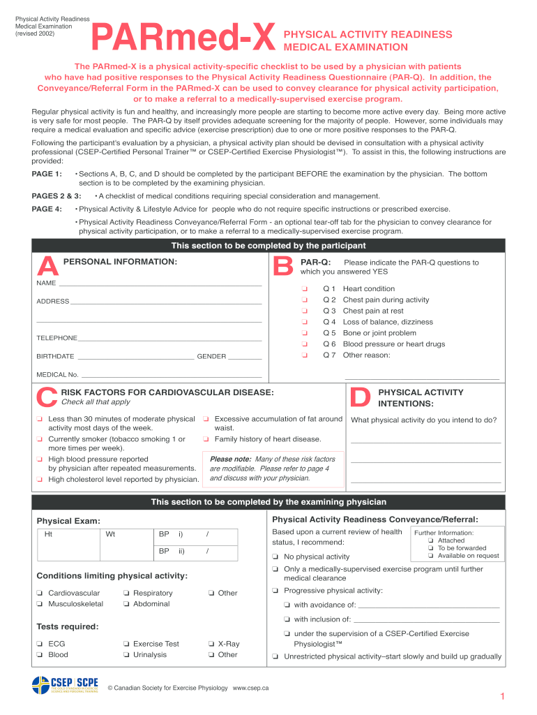 PARmed X Physical Activity Readiness Medical Examination  Form