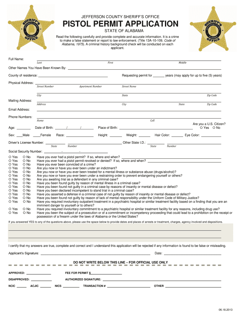  Pistol Permit Alabama 2013-2024