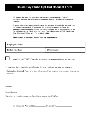 Pay Stub Request Form