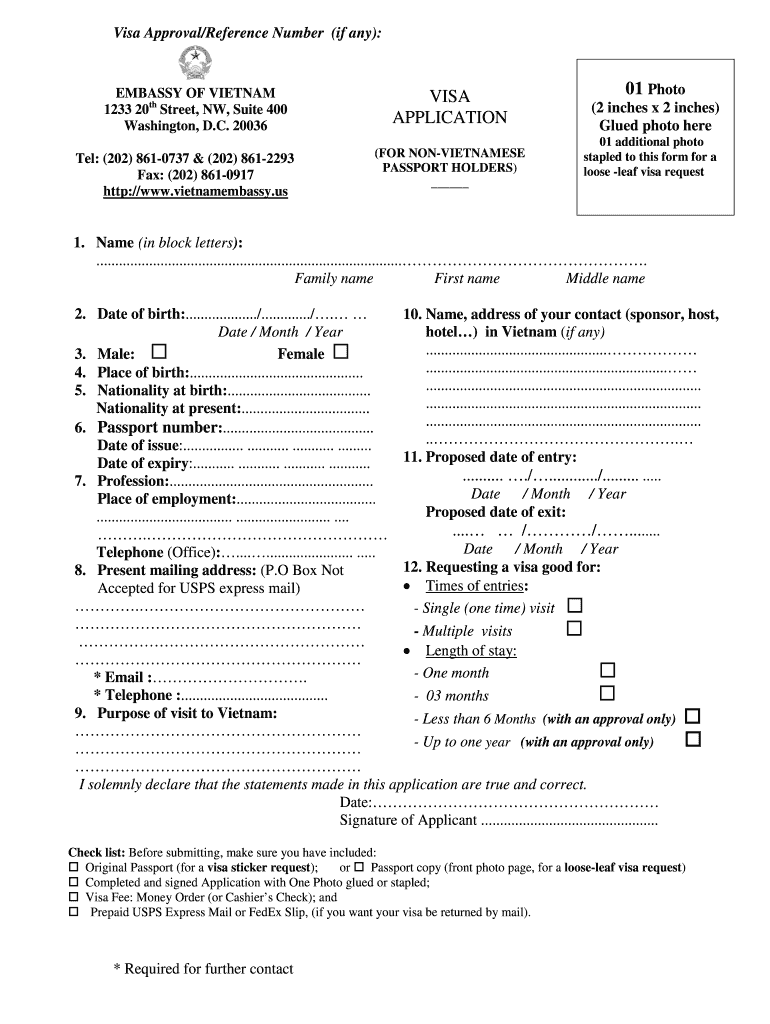  Application for Vietnamese Visa 2008