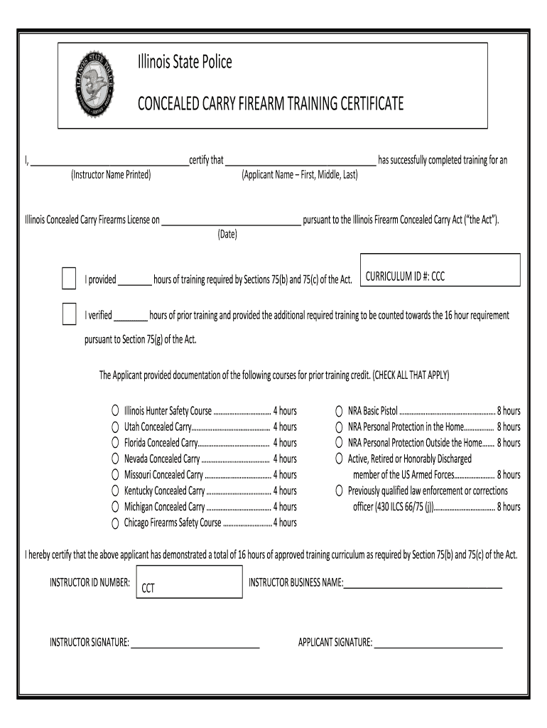 Illinois State Police Concealed Carry Firearm Training Certificate  Form