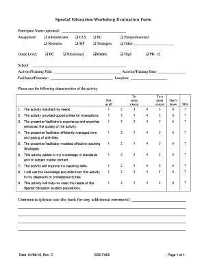 Workshop Evaluation  Form