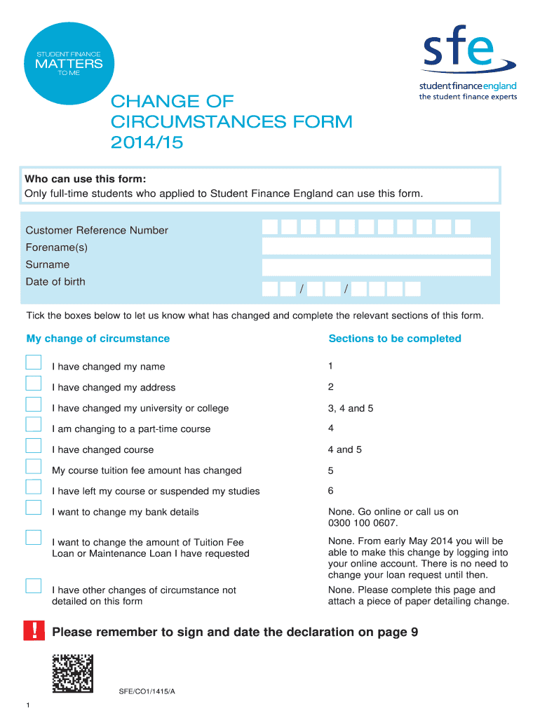  Change of Circumstances Form 2014-2023