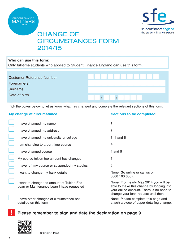  Change of Circumstances Form 2014-2024