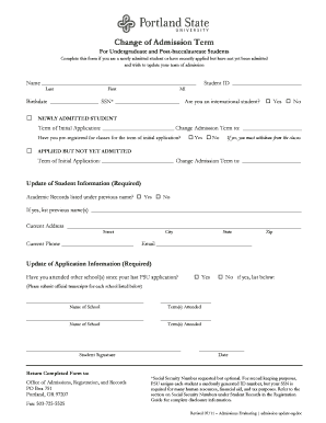Change of Admission Term UGPB Portland State University Pdx  Form