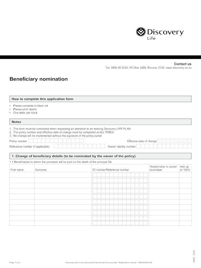 Discovery Beneficiary Nomination Form