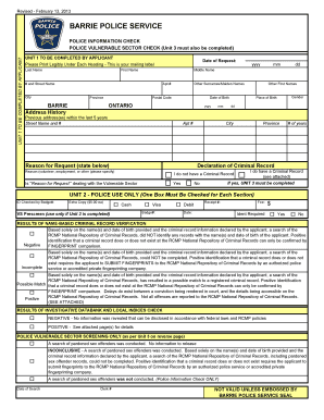 Vulnerable Sector Check Barrie  Form