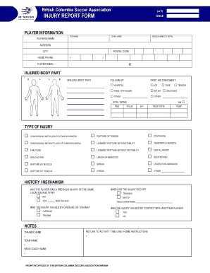 Injury Report Form BC Soccer