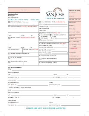 Business Tax Registration Form City of San Jose