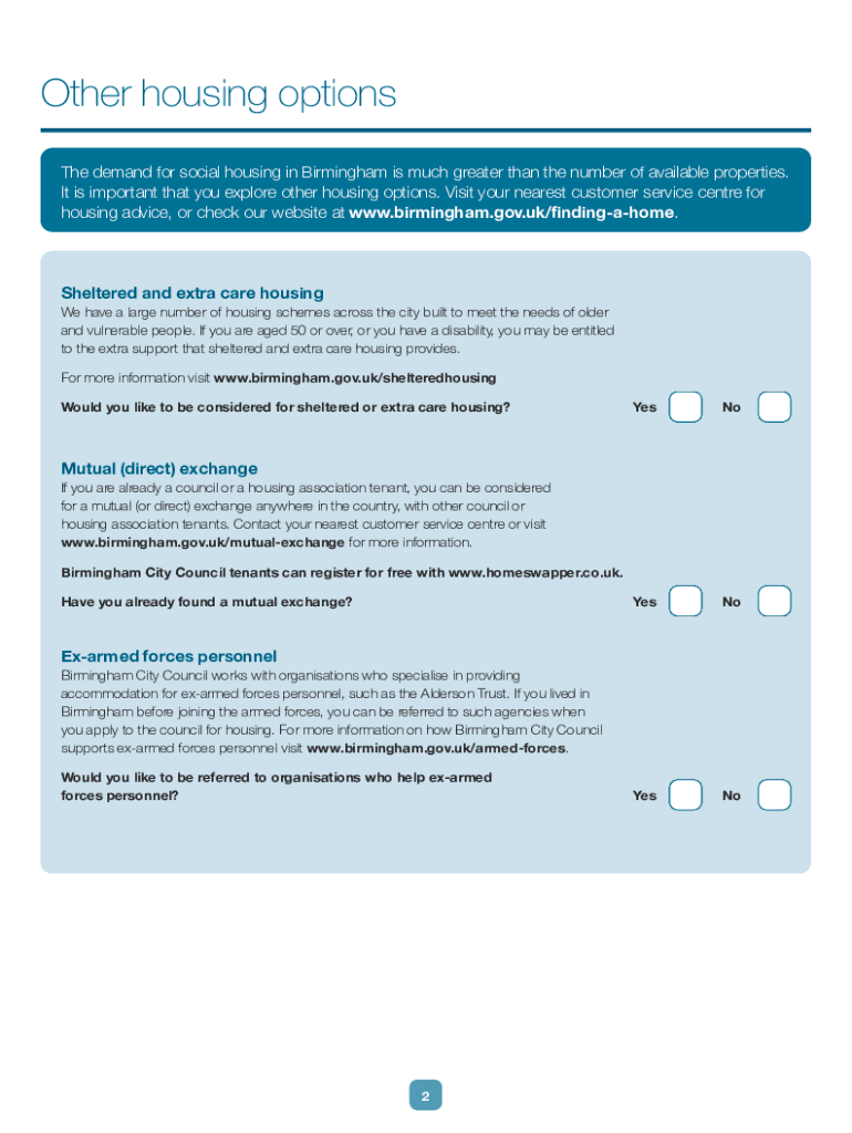 Birmingham City Council Housing Application  Form