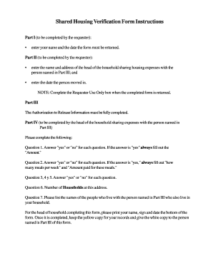  Shared Housing Verification Form 2000