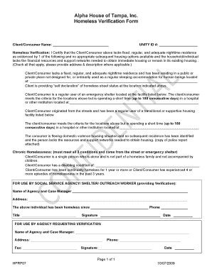Homeless Verification Letter Florida  Form