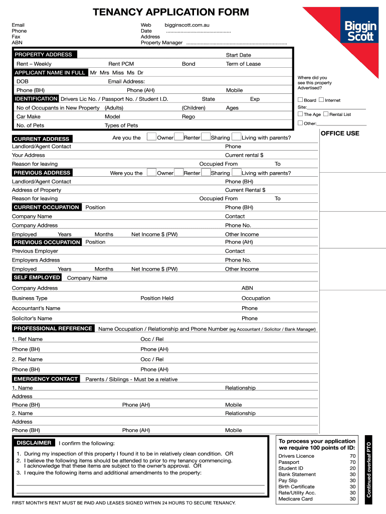 Biggin Scott Rental Application  Form