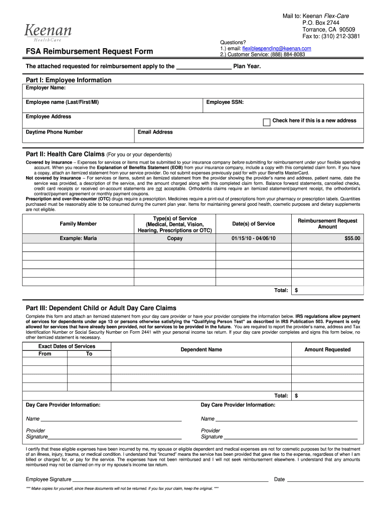 Keenan Fsa Reimbursement Request Form