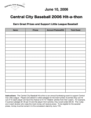 Hit a Thon Fundraiser Template  Form