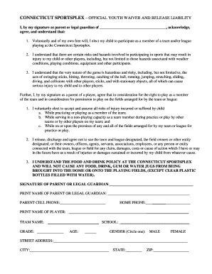 Connecticut Sportsplex Official Youth Waiver and Release Liability  Form