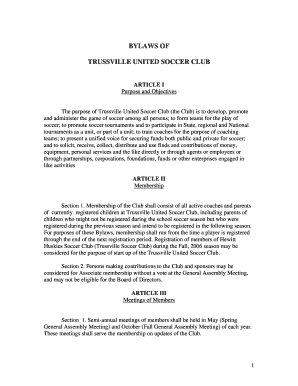 BYLAWS of TRUSSVILLE UNITED SOCCER CLUB LeagueAthleticscom  Form