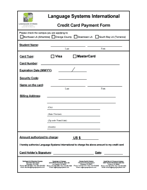 Credit Card Payment Form Language Systems International