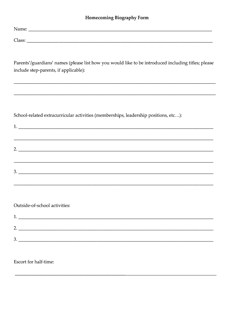 Get and Sign Homecoming Bio Forms