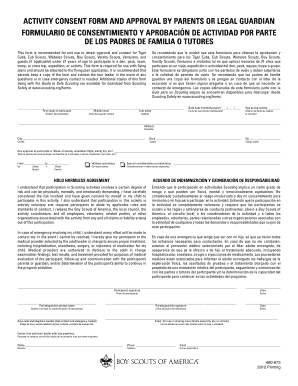  ACTIVITY CONSENT FORM and APPROVAL by PARENTS or LEGAL 2012