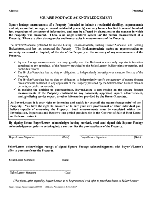 SQUARE FOOTAGE ACKNOWLEDGEMENT TulsaRealtorscom  Form