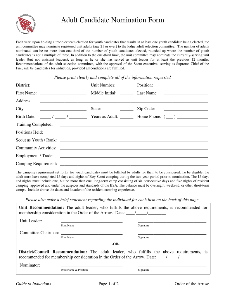 OA Adult Nomination Form  Crossroads of America Council, BSA