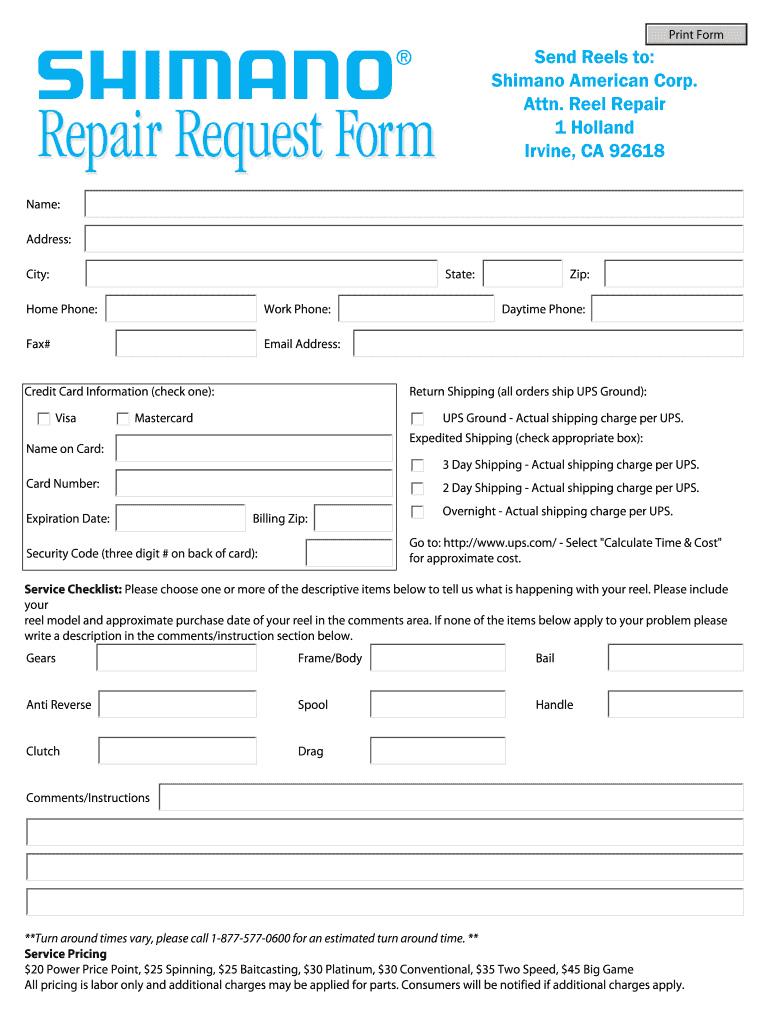 Shimano Reel Repair Form PDF