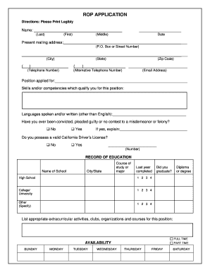 Employment Application with Availability  Form