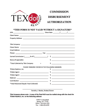 Commission Disbursement Authorization Form Texas