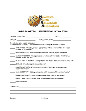 Basketball Referee Evaluation Form