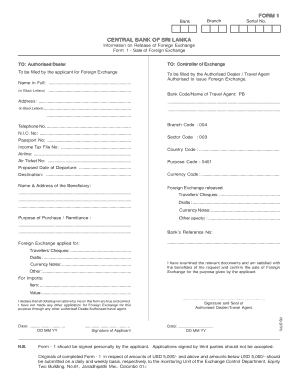 Central Bank Form 1