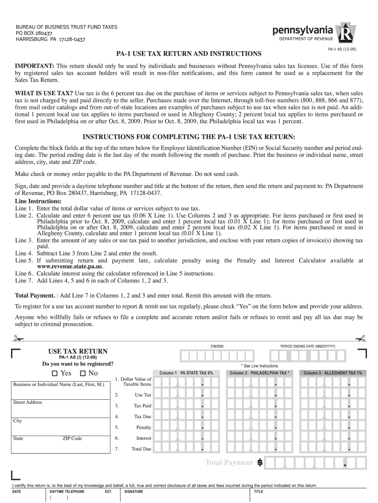  Pa 1 Form 2009-2024