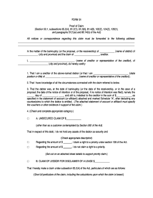 Form 31 Proof of Claim