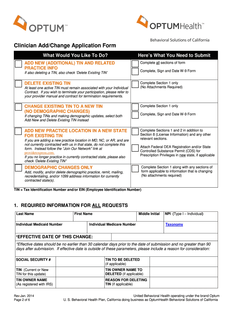  Optum Clinician Add Change Application Form 2014-2024