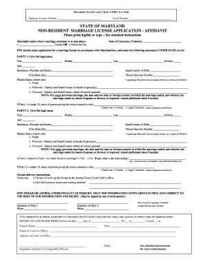 Marriage License Maryland  Form
