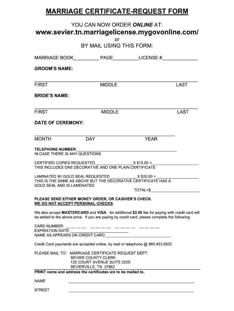 Tennessee Marriage License  Form