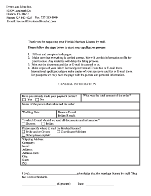 Florida Marriage License Application PDF  Form
