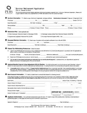 Form 14, Survivor Retirement Application PERS Mississippi