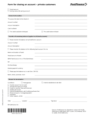 Postfinance Close Account  Form