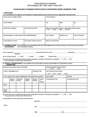  RN Verification of Licensure Form Texas Board of Nursing 2009