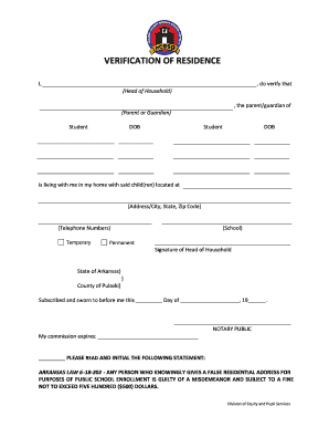 Verification of Residence Pulaski County Special School District Pcssd  Form