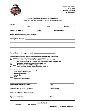 Community Service Form Burleson High School Bhs Burlesonisd