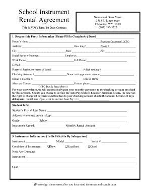 School Instrument Rental Agreement Niemann &amp; Sons Music  Form