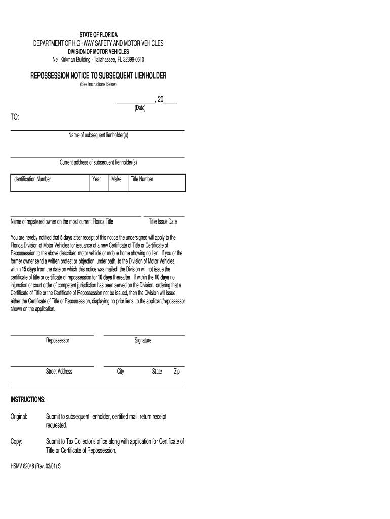  Notice of Repossession Form 2011