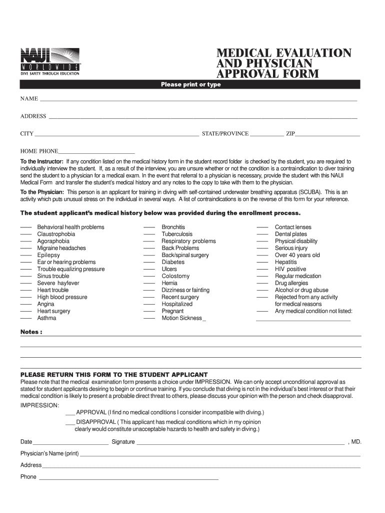 Naui Medical Form