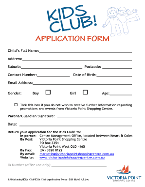 APPLICATION FORM Victoria Point Shopping Centre