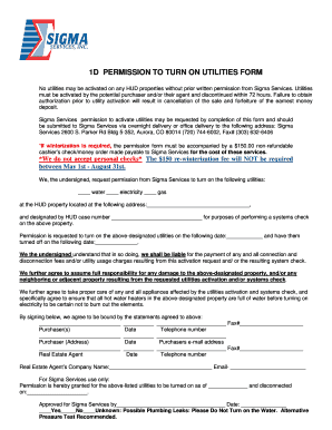 1d Permission to Turn on Utilities Form SIGMA Services, Inc