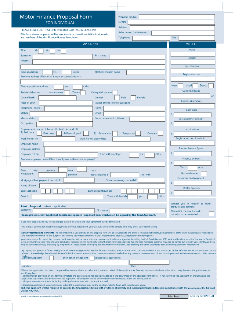 Motor Finance Proposal Form