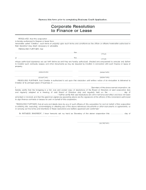 Corporate Resolution to Finance or Lease Volvo Car Finance  Form