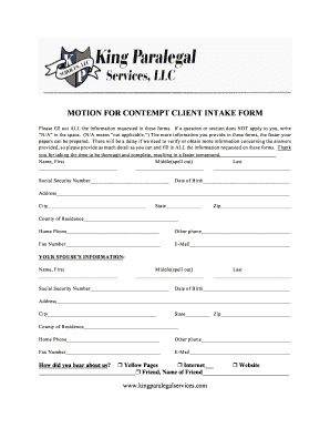 Motion for Contempt Client Intake Form King Paralegal Services, LLC